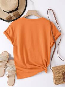 SHEIN LUNE Sunflower And Slogan Graphic Tee IN A WORLD FULL OF Roses, BE A Sunflower - Orange - View 2