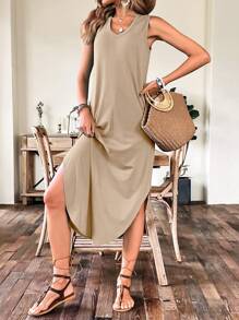 SHEIN LUNE Casual Eenkleurig Jurk Split