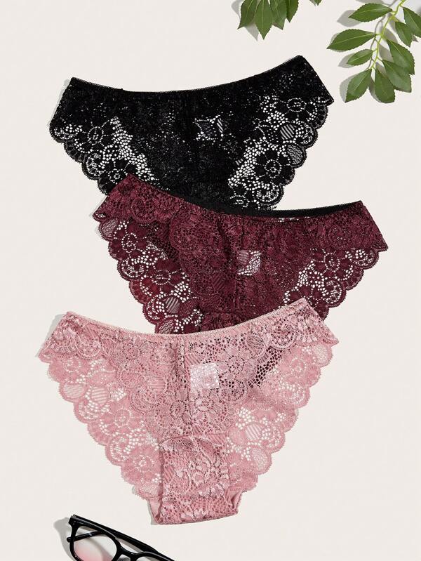 3pack Floral Lace Scallop Trim Panty Lingerie