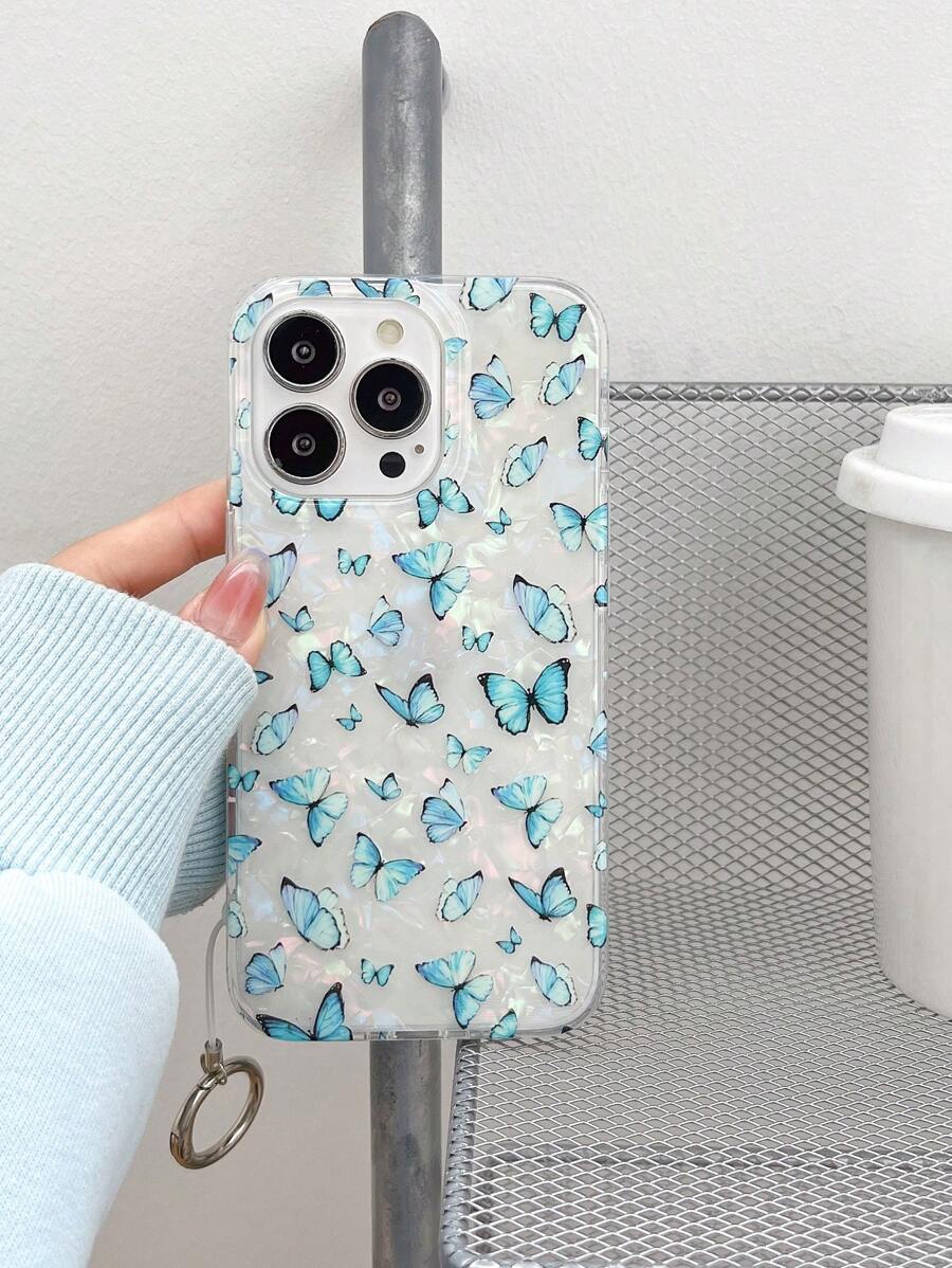 Butterfly Print Clear Phone Case - Multicolor - View 1