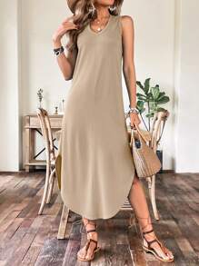 SHEIN LUNE Casual Eenkleurig Jurk Split