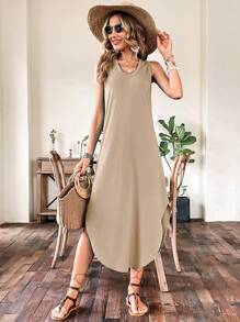 SHEIN LUNE Casual Eenkleurig Jurk Split