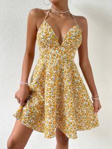 Soleia Đầm Lộ Lưng Buộc lại Dải chun Họa tiết hoa Boho - Nhiều màu - Xem 1