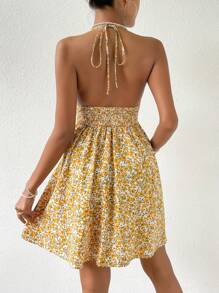 Soleia Đầm Lộ Lưng Buộc lại Dải chun Họa tiết hoa Boho - Nhiều màu - Xem 2