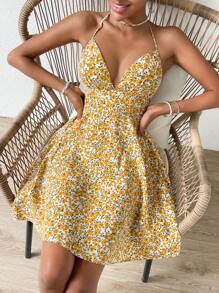 Soleia Đầm Lộ Lưng Buộc lại Dải chun Họa tiết hoa Boho - Nhiều màu - Xem 5
