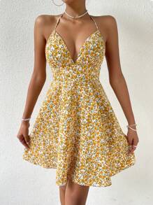 Soleia Đầm Lộ Lưng Buộc lại Dải chun Họa tiết hoa Boho - Nhiều màu - Xem 6