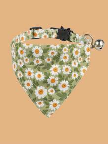 1pc Flower Print Pet Bandana For Cat & Dog