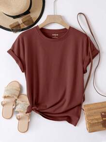 INAWLY Solid Batwing Sleeve Tee - Rust Brown - View 1