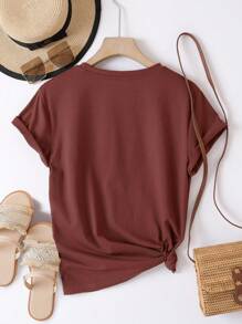 INAWLY Solid Batwing Sleeve Tee - Rust Brown - View 2