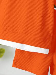 SHEIN Young Boy 2 In 1 Colourblock Tee & Shorts & Hat - Orange - View 6