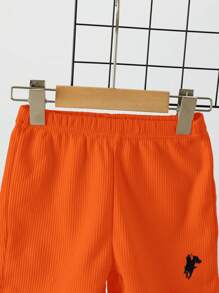 SHEIN Young Boy 2 In 1 Colourblock Tee & Shorts & Hat - Orange - View 7