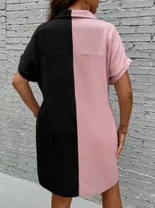 SHEIN LUNE 大碼雙色蝙蝠袖襯衫連衣裙 - 彩色 - 查看 2