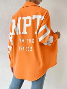 SHEIN Unity Slogan Graphic Drop Shoulder Shirt - Orange - View 2