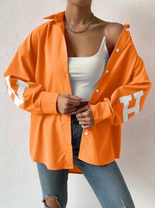 SHEIN Unity Slogan Graphic Drop Shoulder Shirt - Orange - View 3