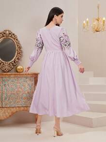 Modelyn 印花燈籠袖A字連衣裙