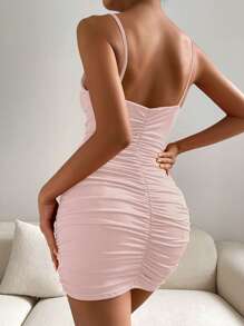 Chiquease Criss Cross Front Ruched Cut Out Cami Bodycon Dress - Pink - View 2