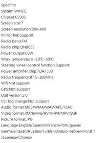 7 英寸高清双 DIN 车载收音机汽车播放器 MP5 触摸屏 Mirrorlink FM AUX USB SD+后置摄像头 - 黑色 - 查看 9