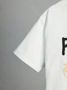 SHEIN 男孩街頭風火焰,手繪字母和印花針織T恤,休閒夏天穿戴 - 白色 - 查看 4