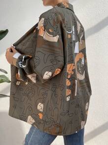 SHEIN Unity Áo sơ mi nữ Nút phía trước Con số Giải trí - màu đen - Xem 2