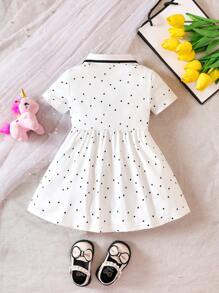 Đứa bé gái Chấm bi & Kỳ lân in Cổ Polo Đầm - trắng - Xem 2
