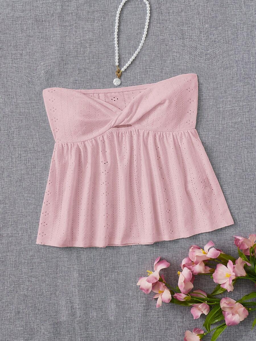SHEIN EZwear Twist Front Tube Top - Baby Pink - View 1