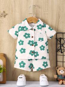 Đứa bé trai In hoa Áo sơ mi & Quần short - Nhiều màu - Xem 1