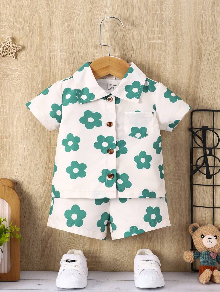 Đứa bé trai In hoa Áo sơ mi & Quần short - Nhiều màu - Xem 1