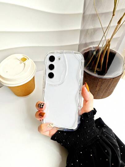 1 件简约纯色透明 3D 波浪边创意防摔手机壳适用于三星 S23/S22/S21/A02/A03/A10s/A20s/A21s/A11/A12/A14/A23/A24/A25/A31/A33/A34/A50/A52/A53/A54/A72/A73/Plus/Ultra/S20fe/Fe 防水防震防刮