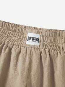 SHEIN EZwear Letter Patched Detail Shorts - Khaki - View 5
