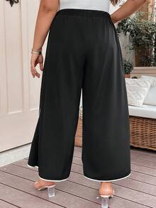 SHEIN Clasi Quần Plus Size Thắt lưng Trọn gói Tương phản ràng buộc màu trơn Giải trí - màu đen - Xem 2