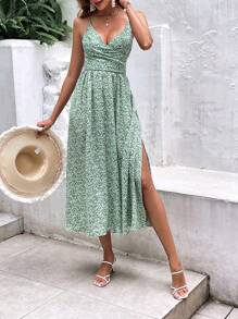 SHEIN Frenchy 碎花高衩吊帶洋裝 - 薄荷綠 - 查看 5
