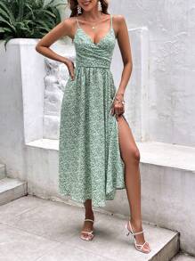 SHEIN Frenchy 碎花高衩吊帶洋裝 - 薄荷綠 - 查看 9