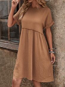 EMERY ROSE Đầm viền lá sen màu trơn Giải trí - Lạc đà - Xem 2