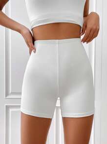 SHEIN EZwear 素色條紋針織騎行褲