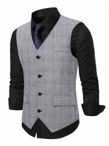Manfinity Mode Men Plus 1pc Plaid Waistcoat - Grey - View 1
