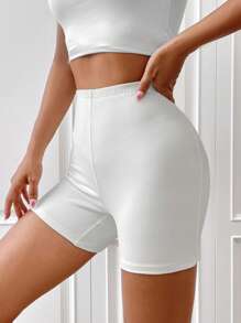 SHEIN EZwear 素色條紋針織騎行褲