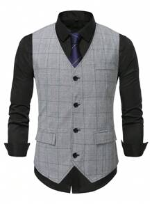 Manfinity Mode Men Plus 1pc Plaid Waistcoat - Grey - View 5