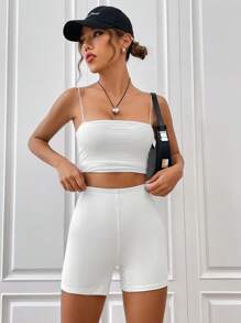 SHEIN EZwear 素色條紋針織騎行褲