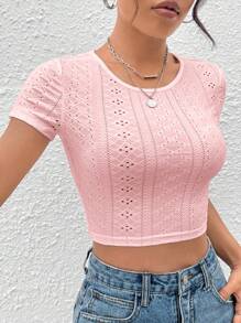 SHEIN EZwear 後綁帶短款T恤 - 淺粉色 - 查看 2