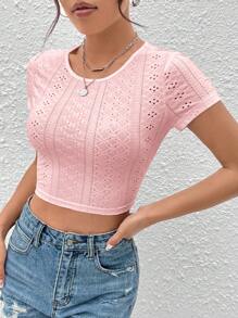 SHEIN EZwear 後綁帶短款T恤 - 淺粉色 - 查看 5