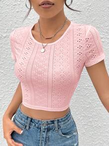 SHEIN EZwear 後綁帶短款T恤 - 淺粉色 - 查看 6