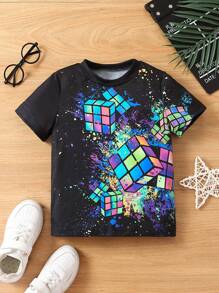 SHEIN Toddler Boys Magic Cube Print Tee - Black - View 1