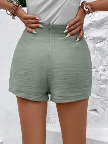 SHEIN Frenchy Solid Knot Side Wrap Skort Cotton Summer Green - Green - View 2