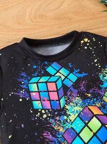 SHEIN Toddler Boys Magic Cube Print Tee - Black - View 5