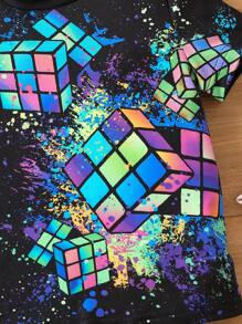 SHEIN Toddler Boys Magic Cube Print Tee - Black - View 6