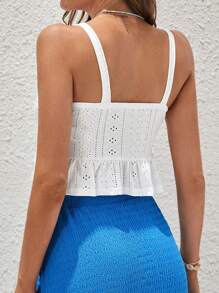 Soleia Knot Front Ruffle Hem Cami Top - White - View 2