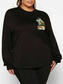 SHEIN SXY Plus Cartoon Graphic Drop Shoulder Tee - Black - View 5