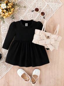 Baby Girl Puff Sleeve Dress & Button Front Belted Cami Top - Multicolor - View 3