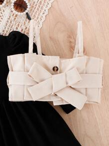 Baby Girl Puff Sleeve Dress & Button Front Belted Cami Top - Multicolor - View 4