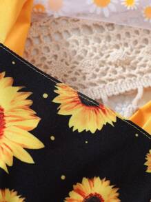 Baby Girl Floral Print Ruffle Trim Bow Front Bodysuit & Hat - Multicolor - View 5